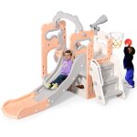Toboggan pour enfants 6 en 1 toboggan amusant avec panier de basket Échelle descalade aire de jeux dextérieur ... Toboggan pour enfants 6 en 1 toboggan amusant avec panier de basket Échelle descalade aire de jeux dextérieur ...
