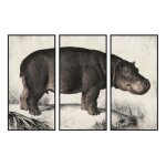 Tableau - moderne - hippopotame - 3 pices - 180 x 120 cm - gris et noir