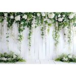 Toile de fond mariage - 22x15 m fleur blanche planche r�tro feuilles vertes douche nuptiale b�b� fille ...