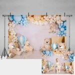 Toile de fond photographie - 21x15 m ours b�b� gar�on anniversaire douche nouveau - n� ballons g�teau ...