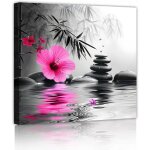Toile peinture zen pierre bambou fleurs roses impressions murales photo pour salon salle de bain dcoration ...