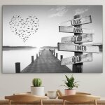 Toile personnalisée avec cadre prénom famille coeur et ponton coucher de soleil 50 x 70 cm noir et blanc ... Toile personnalisée avec cadre prénom famille coeur et ponton coucher de soleil 50 x 70 cm noir et blanc ...