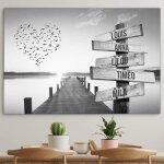 Toile personnalisée avec cadre prénom famille coeur et ponton coucher de soleil noir et blanc tableau ... Toile personnalisée avec cadre prénom famille coeur et ponton coucher de soleil noir et blanc tableau ...