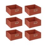 Toilinux - lot de 6 bo�tes de rangement en tissu mix n modul - l. 31 x l. 31 x h. 15 cm - terre de sienne ...