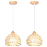 Tokius 2 pi�ces suspension luminaire moderne en rotin naturel lustre e27 papier boh�me lampe suspendue ...