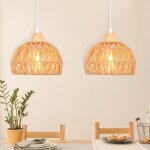 Tokius lot de 2 suspension luminaire r�tro en rotin bois lampe suspendue papier boh�me lustre e27 marron ...