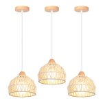 Tokius 3 pi�ces suspension luminaire moderne en rotin naturel lustre e27 papier boh�me lampe suspendue ...