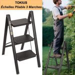 Tokius escabeau 3 marches pliable pied aluminium chelle antidrapant petit et portable pour maison bureau ...