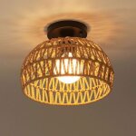 Tokius plafonnier luminaire industriel en rotin lampe de plafond vintage tiss  la main pour couloir ...