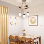 Tokius suspension luminaire industriel - lustre en bois e27 - luminaire vintage noir r�glable - 3 ampoules ...