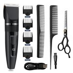 Tondeuse cheveux professionnelle avec ecran led sans fil rechargeable et 4 peignes guides et ciseaux ...