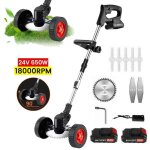 Tondeuse lectrique sans fil pliable avec roues ? dbroussailleuse 650w 2 batteries 21v tige tlescopique ...