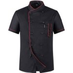 Tongcart unisexe d�contract� doux chef vestes � manches courtes oblique col double boutonnage cuisine ...