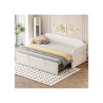 �tonlrgy lit rembourr� canap� - lit gigogne 90 - 180 * 190 cm avec sommier � lattes tissu lin beige (matelas ...