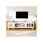 tonlrgy meuble tv en rotin avec portes coulissantes en verre trois zones ouvertes en arc 170 * 47 * ...