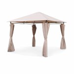 Tonnelle 3x3 m - elusa - toile beige - pergola avec rideaux. tente de jardin. barnum. chapiteau. rception ...