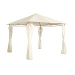 Tonnelle 3x3 m - elusa - imitation bois. toile �cru - pergola avec rideaux. tente de jardin. barnum. ...