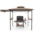 Tonnelle de barbecue 318x153cm costway - auvent lat�ral - toit 2 niveaux - 2 etag�res lat�rales - crochets ...