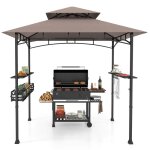 Tonnelle barbecue exterieur - relax4life - 2 tablettes de service - toit ventil - grand panier - crochets ...