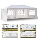 Tonnelle de jardin 3 m x 6 m avec 4 parois - en acier toile polyester - blanc