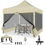 Tonnelle pliable 3x3m imperm�able avec moustiquaire - barnum hauteur r�glable pour terrasse / f�te / ...