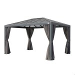Tonnelle de jardin 3x4 m avec toit en polycarbonate - hardtop pavillon avec 4 parois lat�rales en gris ...