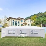 Tonnelle de jardin avec 6 rideaux 2 portes amovibles autoportante en mtal 3 m x 9 m - blanc