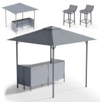 Tonnelle de jardin pour barbecue - relax4life - 2 tabourets de bar - comptoir - table en verre tremp� ...