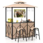 Tonnelle de jardin extrieur - relax4life - tonnelle de barbecue  2 niveaux - 2 tabourets - comptoir ...