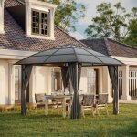 Tonnelle de jardin pergola aluminium toit polycarbonate imperm�able uv 60 + parois lat�raux 3 x 3 m gris ...