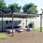 Tonnelle de jardin avec toit r�tractable - vidaxl - 4x3 m - anthracite - acier thermolaqu� - toit r�tractable ...