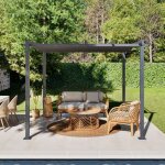 Tonnelle / pergola aluminium 3x3m toile coulissante r�tractable - gris - bercy