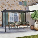 Tonnelle / pergola aluminium 3x4m toile coulissante r�tractable - gris - bercy xl