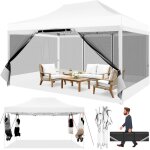 Tonnelle pro 3x4. 5m - 4 parois moustiquaires toile 420d anti - uv / pluie + sac transport - blanc