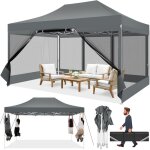 Tonnelle pro 3x4. 5m - 4 parois moustiquaires toile 420d anti - uv / pluie + sac transport - gris