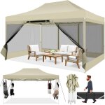 Tonnelle pro 3x4. 5m - 4 parois moustiquaires toile 420d anti - uv / pluie + sac transport - kaki