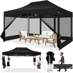 Tonnelle pro 3x4. 5m - 4 parois moustiquaires toile 420d anti - uv / pluie + sac transport - noir