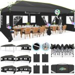 Tonnelle pliante 3x6 tonnelle de jardin exterieur imperm�able tente de reception avec 6 panneaux lat�raux?noir ...