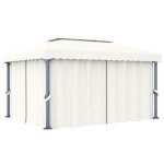 Tonnelle avec rideau - vidaxl - 4x3 m - blanc cr�me - aluminium - polyester avec rev�tement pa - double ...