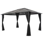 Tonnelle avec rideau - vidaxl - aluminium - 4x3x26 m - noir - panneaux pc 6 mm - r�sistant aux uv - 4 ...