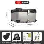 Top case moto 65l en aluminium coffre de rangement arri�re - avec double serrure et rembourrage interne ...