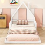 Topeect lit enfant 90 * 200cm lit plat forme maison bois de pin massif forme simple blanc adapté à la ... Topeect lit enfant 90 * 200cm lit plat forme maison bois de pin massif forme simple blanc adapté à la ...