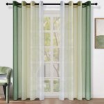 Topfinel lot de 2 rideau voilage fenetre de salon 140x240cm rideaux voile  oeillet vert jaune voilages ...