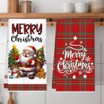 Torchon de cuisine de no�l rouge 2 pi�ces serviette d�corative du p�re no�l s�chage rapide mignon nettoyage ...
