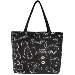 Tote bag noir motif chats dessins - sac cabas toile original et pratique shopping plage cours ou loisirs ...