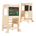 Tour d?apprentissage en bois pour enfant costway - hauteur r�glable - avec tableau noir dactivit�s - ...
