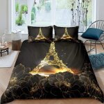 Tour eiffel housse de couette paris housse de couette fleur dor�e ensemble de literie tropical floral ...