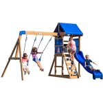 Tour de jeu en bois aurora - backyard discovery - avec toboggan, balanoire et bac  sable