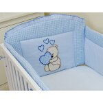 Tour de lit bébé 140 x 70 complet blau pour garçon - lours avec un c?ur. Tour de lit bébé 140 x 70 complet blau pour garçon - lours avec un c?ur.