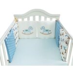 Tour de lit b�b� - 6 pi�ces 30x30cm - coton m�lang� - beige et bleu bleu tour de lit bebe